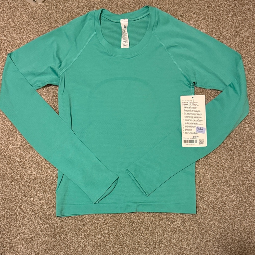 Lululemon Paradise Green Swiftly Tech Long Sleeve 2.0 Race Length size 4